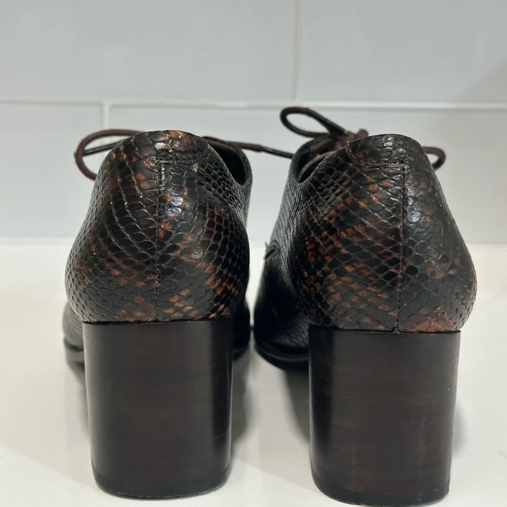 ECCO brown snakeskin finish leather point toe block heel booties shoes EU 38 New